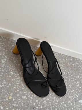 Reformation Black Strappy Sandals with Yellow Block Heel